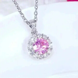 New Gorgeous Sterling Silver White and Pink Sapphires Necklace